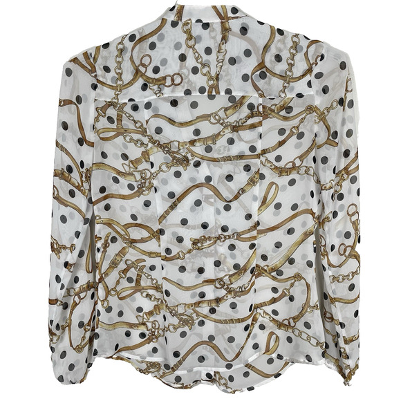 Vtg Cache Ruffle Blouse Top Size M White Equestrian Polkadot Print Career Office - Picture 2 of 8